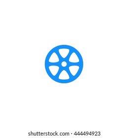 Flat paper cut style icon of old tape spool. Vector illustration