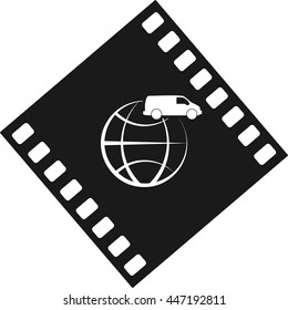 Flat paper cut style icon of vehicle. Delivery car symbol vector illustration