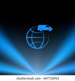 Flat paper cut style icon of vehicle. Delivery car symbol vector illustration