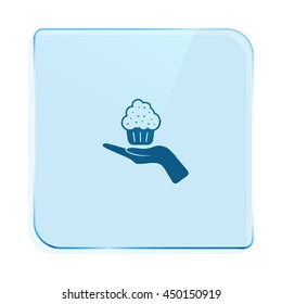 Flat paper cut style icon of cake. Vector illustration