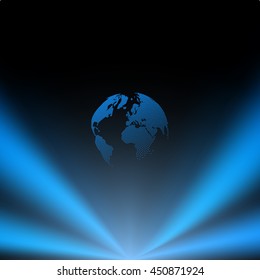 Flat paper cut style icon of globe. Vector illustration