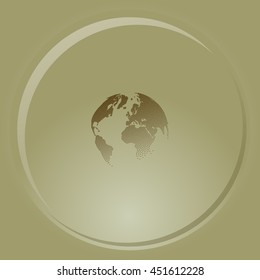 Flat paper cut style icon of globe. Vector illustration