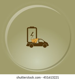 Flat paper cut style icon of eco vehicle. Delivery car symbol vector illustration