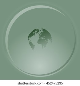 Flat paper cut style icon of globe. Vector illustration