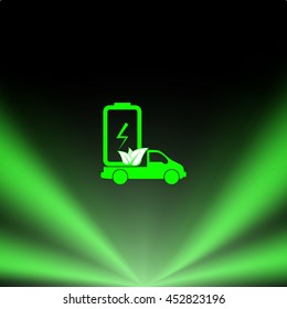 Flat paper cut style icon of eco vehicle. Delivery car symbol vector illustration