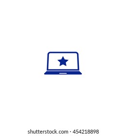 Flat paper cut style icon of laptop computer. Vector illustration