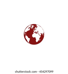 Flat paper cut style icon of globe. Vector illustration