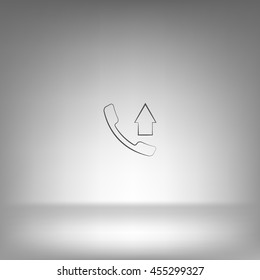 Flat paper cut style icon of out-coming call. Vector illustration