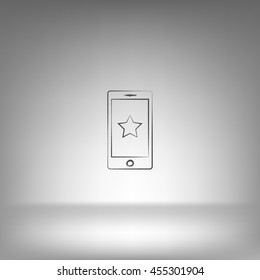 Flat paper cut style icon of mobile phone. Vector illustration