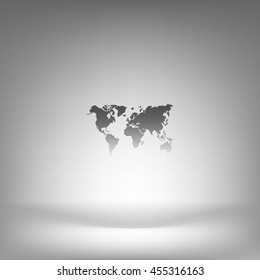 Flat paper cut style icon of World Map. Vector illustration