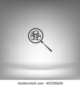 Flat paper cut style icon of magnifier. Vector illustration