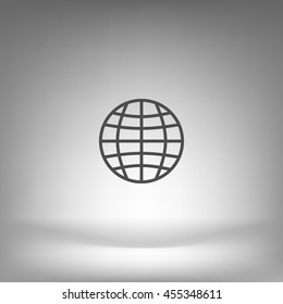 Flat paper cut style icon of globe. Vector illustration