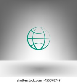 Flat paper cut style icon of globe. Vector illustration