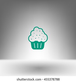 Flat paper cut style icon of cake. Vector illustration