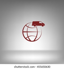 Flat paper cut style icon of vehicle. Delivery car symbol vector illustration