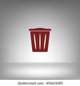 Flat paper cut style icon of trash can. Vector illustration