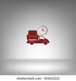 Flat paper cut style icon of vehicle. Delivery car symbol vector illustration