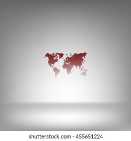 Flat paper cut style icon of World Map. Vector illustration