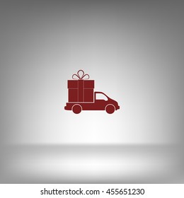 Flat paper cut style icon of vehicle. Delivery car symbol vector illustration