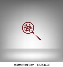 Flat paper cut style icon of magnifier. Vector illustration