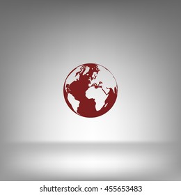 Flat paper cut style icon of globe. Vector illustration