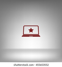Flat paper cut style icon of laptop computer. Vector illustration