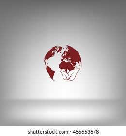 Flat paper cut style icon of eco planet. Vector illustration