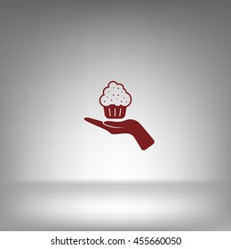 Flat paper cut style icon of cake. Vector illustration