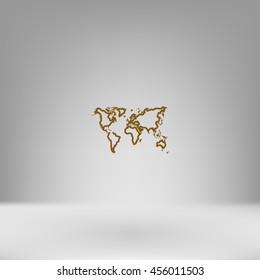 Flat paper cut style icon of World Map. Vector illustration