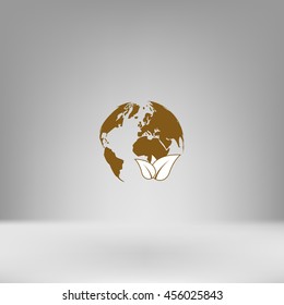 Flat paper cut style icon of eco planet. Vector illustration