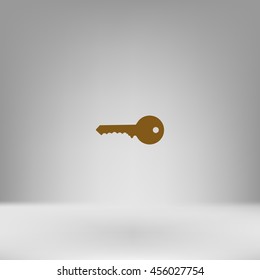 Flat paper cut style icon of an old key. Vector illustration
