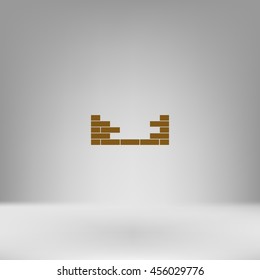 Flat paper cut style icon of brickwork fragment. Vector illustration