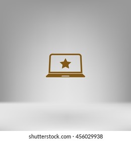 Flat paper cut style icon of laptop computer. Vector illustration