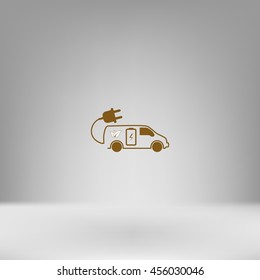 Flat paper cut style icon of an eco car. Vector illustration