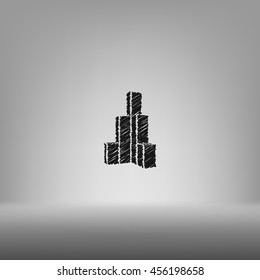 Flat paper cut style icon of sketchy building vector illustration