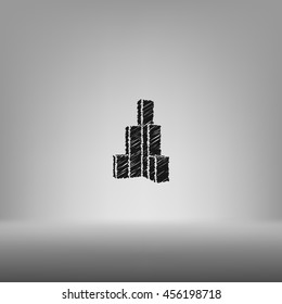 Flat paper cut style icon of sketchy building vector illustration