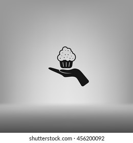 Flat paper cut style icon of cake. Vector illustration