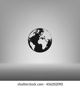 Flat paper cut style icon of globe. Vector illustration