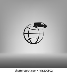 Flat paper cut style icon of vehicle. Delivery car symbol vector illustration