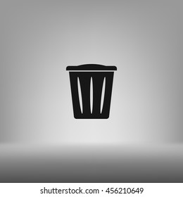 Flat paper cut style icon of trash can. Vector illustration