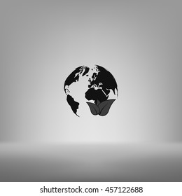 Flat paper cut style icon of eco planet. Vector illustration
