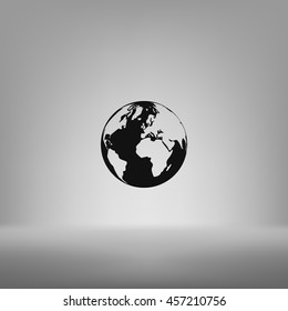 Flat paper cut style icon of globe. Vector illustration