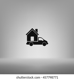 Flat paper cut style icon of vehicle. Delivery car symbol vector illustration