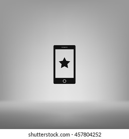 Flat paper cut style icon of mobile phone. Vector illustration