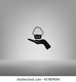 Flat paper cut style icon of cake. Vector illustration