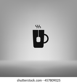 Flat paper cut style icon of hot tea cup. Vector illustration