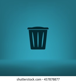 Flat paper cut style icon of trash can. Vector illustration