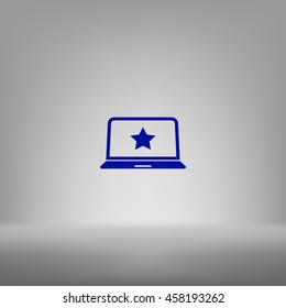 Flat paper cut style icon of laptop computer. Vector illustration