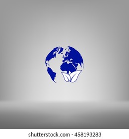 Flat paper cut style icon of eco planet. Vector illustration