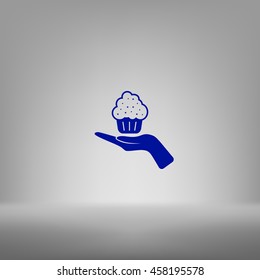 Flat paper cut style icon of cake. Vector illustration